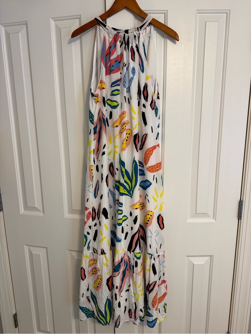 Marie Oliver Textured Silk Abstract Leaf Halter Top Dress Women's Size Small